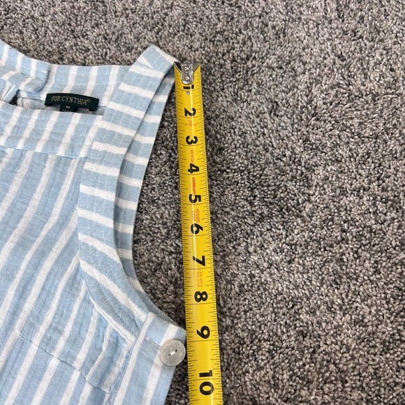 For Cynthia 100% Cotton Light Blue White Striped Dress Side Buttons Size Medium - Picture 9 of 11